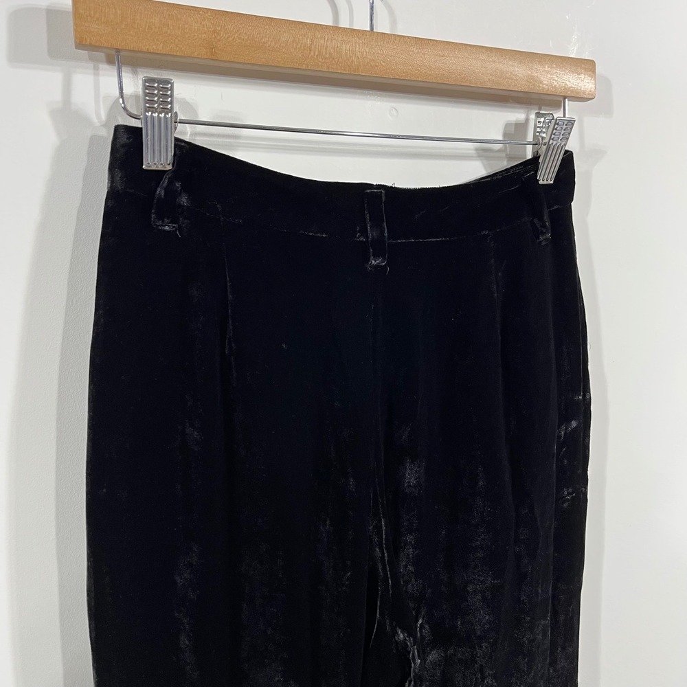 Reformation Black Velvet Silk Wide Leg High Rise Trousers Belt Loops‎ Womens 0 - Picture 11 of 16
